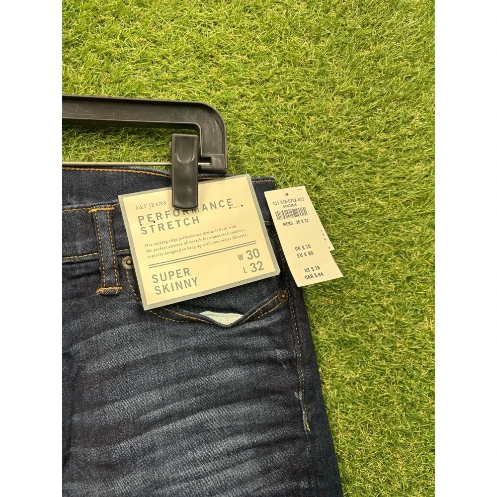 Abercrombie Fitch Jeans Mens 30x32 Super Skinny Flex Fit Dark Wash Denim NWT